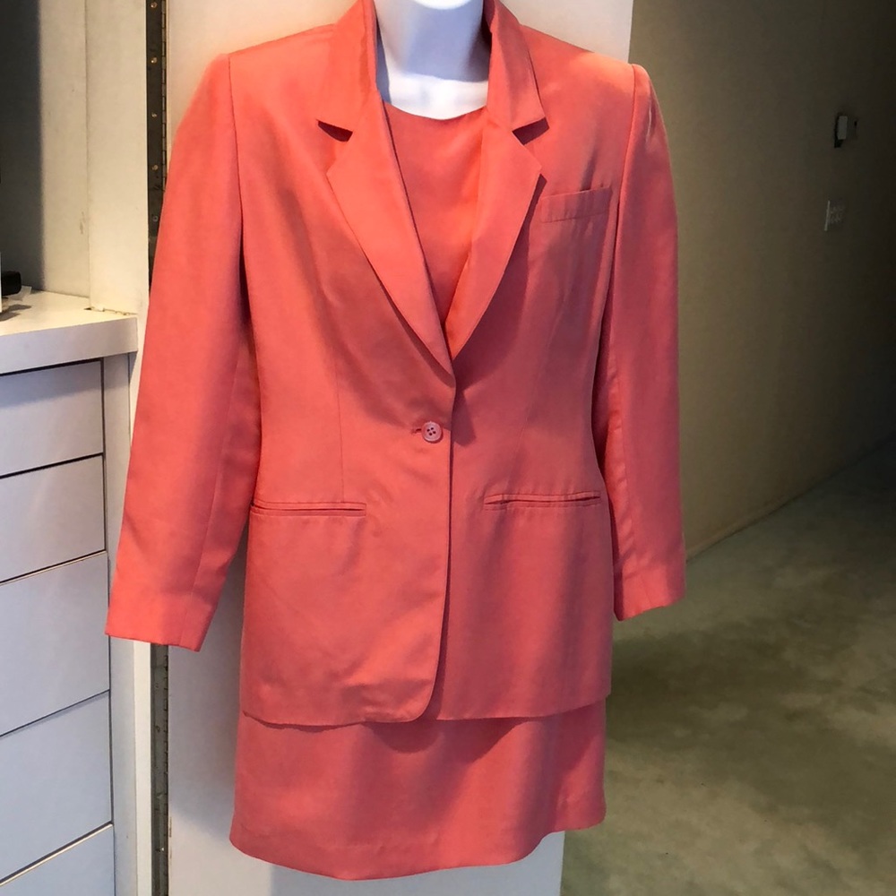 PINSTRIPE PETITES 100% Pure Silk Dress & Blazer 2